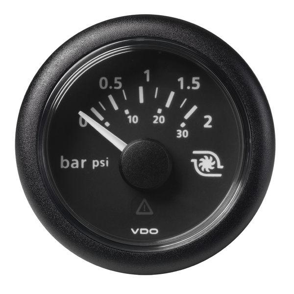 Vdo Marine 2-1/16" Boost Pressure Gauge 2 Bar/30 PSI-8-32V-Black Dial-Round Bezel A2C59514149